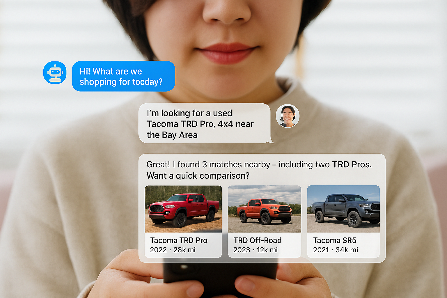 Person chatting with AI about a car